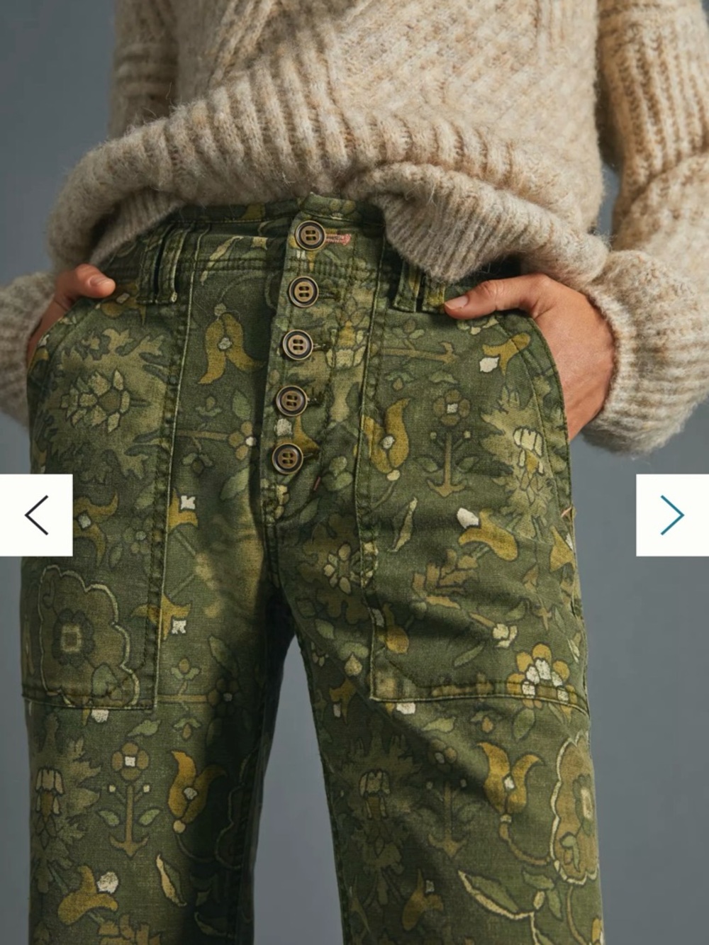 Anthropologie The Wanderer Green Floral Wanderer Utility Trousers Button Fly 29